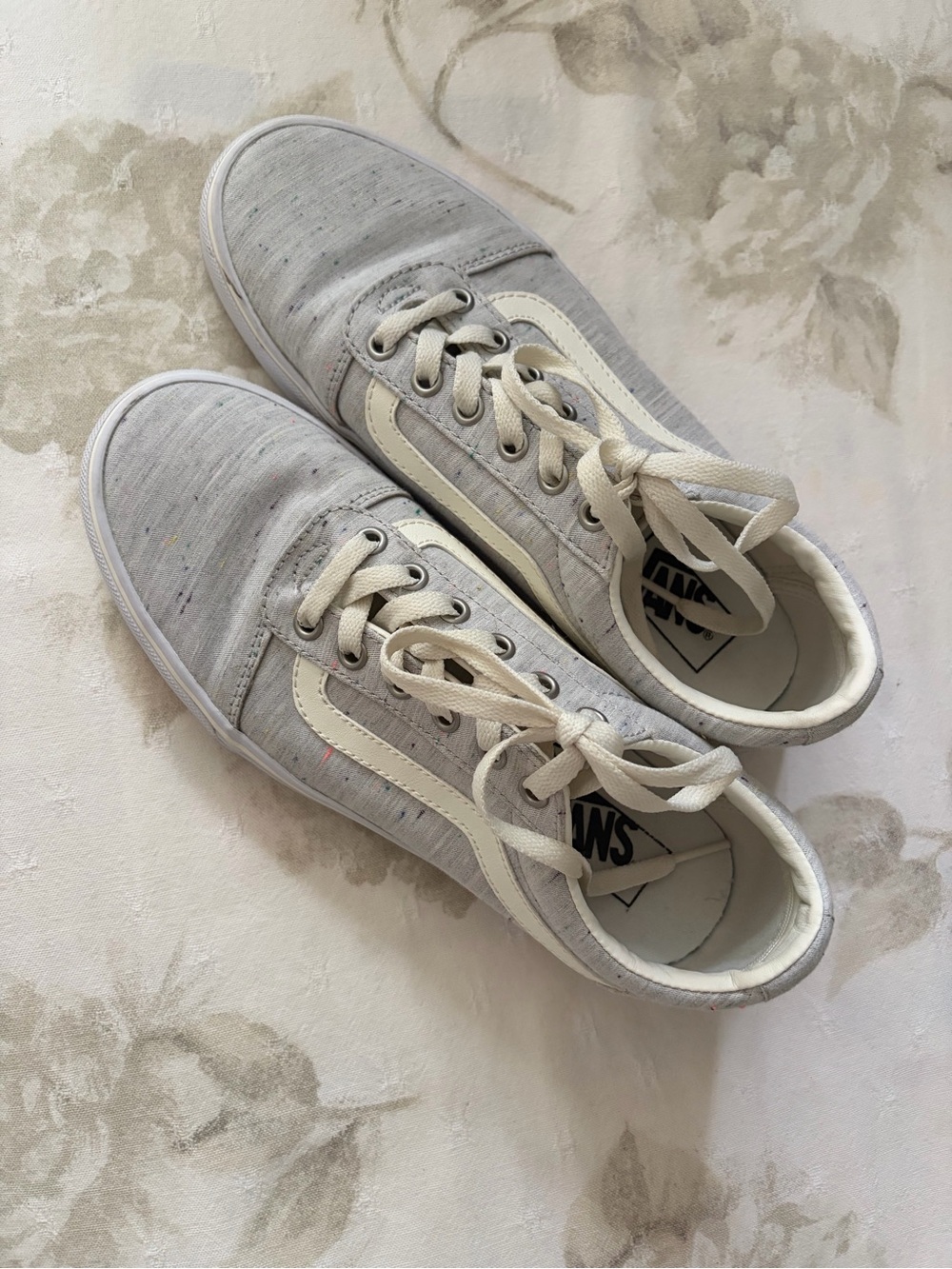 Vans Light Gray Canvas Sneakers with Cream Stripe